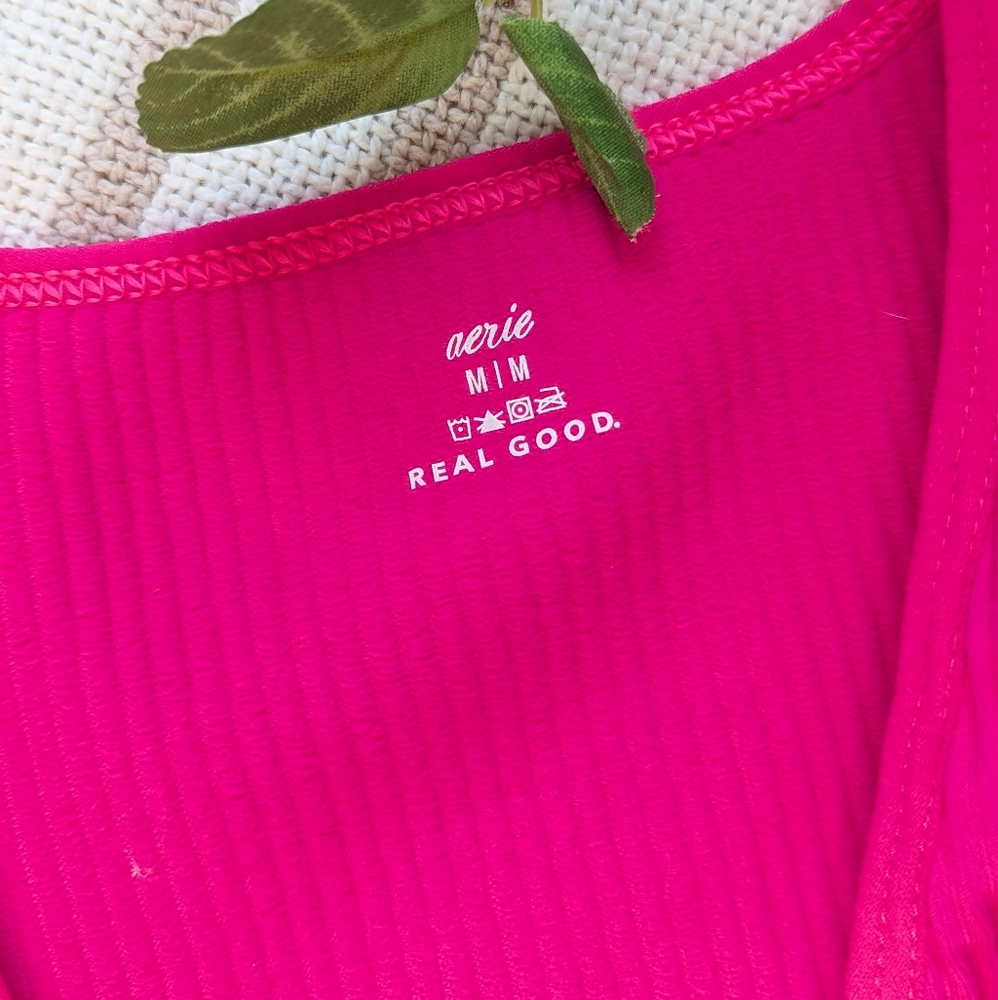 aerie | Ribbed Plunge Ruched Top | Hot Pink - Picture 5 of 5